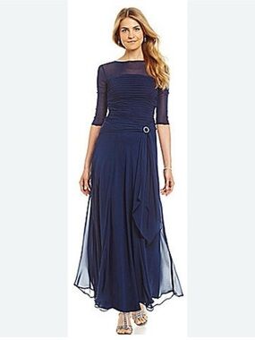Elegant Navy Blue Women's Ruched Evening Dress